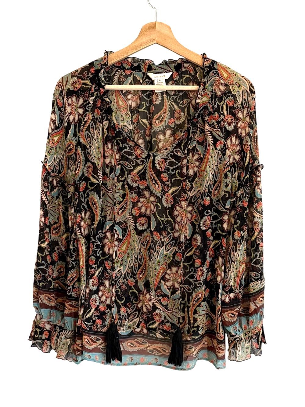 Sundance Womens Silk Paisley Peasant Top Size M Boho Fairy Grunge Whimsigoth